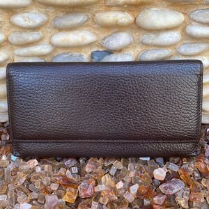 Authentic Burberry Brown Leather Long Wallet w/ Nova Check Pattern Quiet Luxury